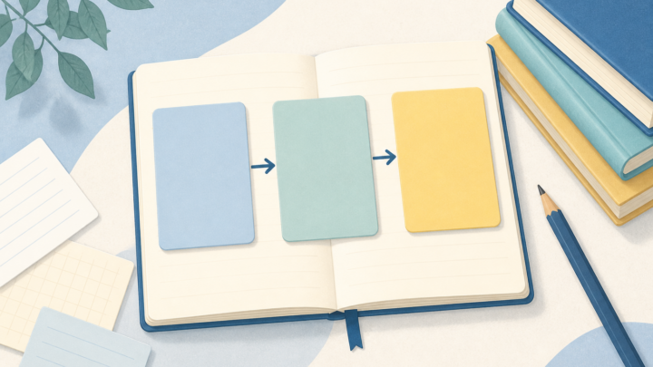 Book report structure notes and three-part outline illustration